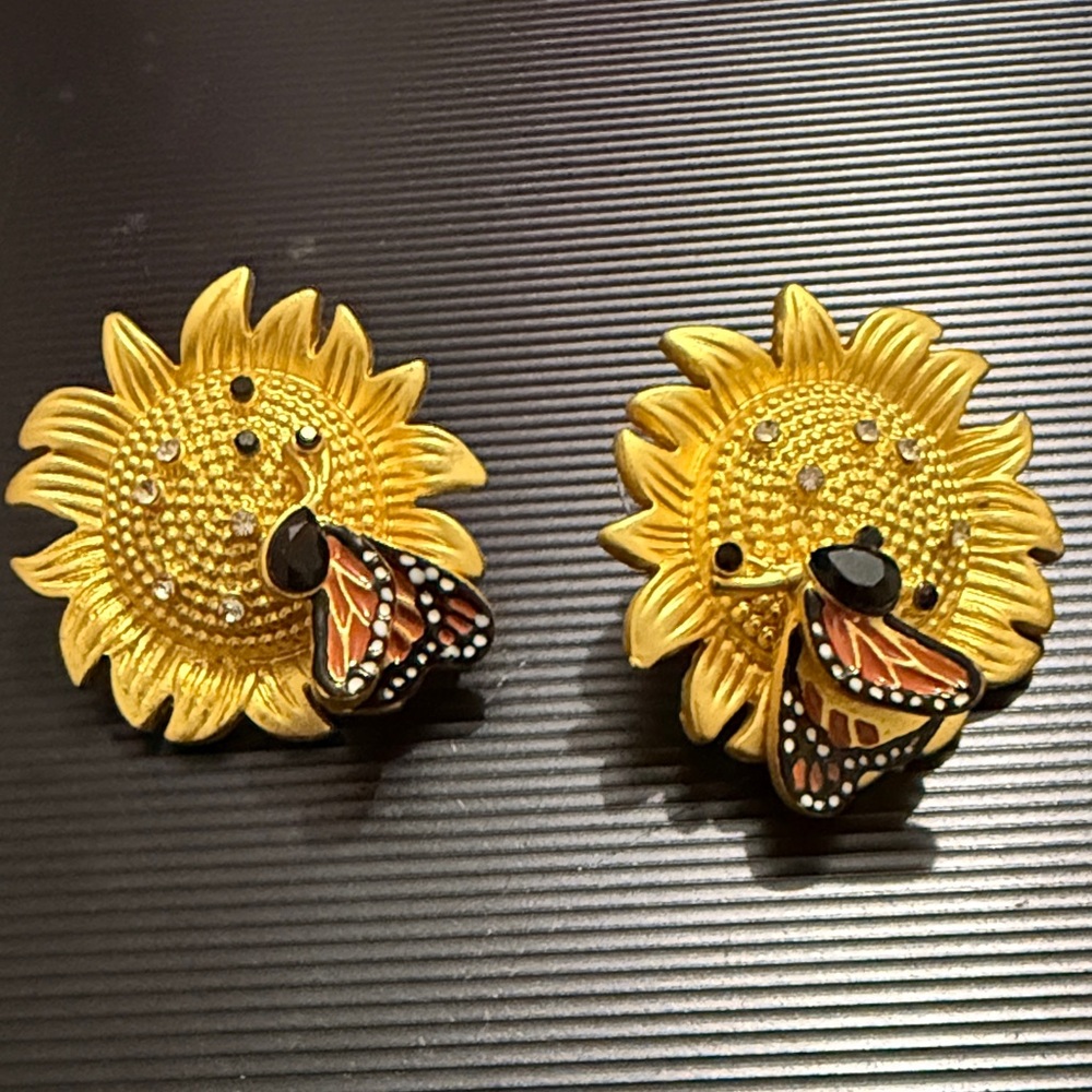 Sassy Jones Sunflower Earrings with Butterfly Accents